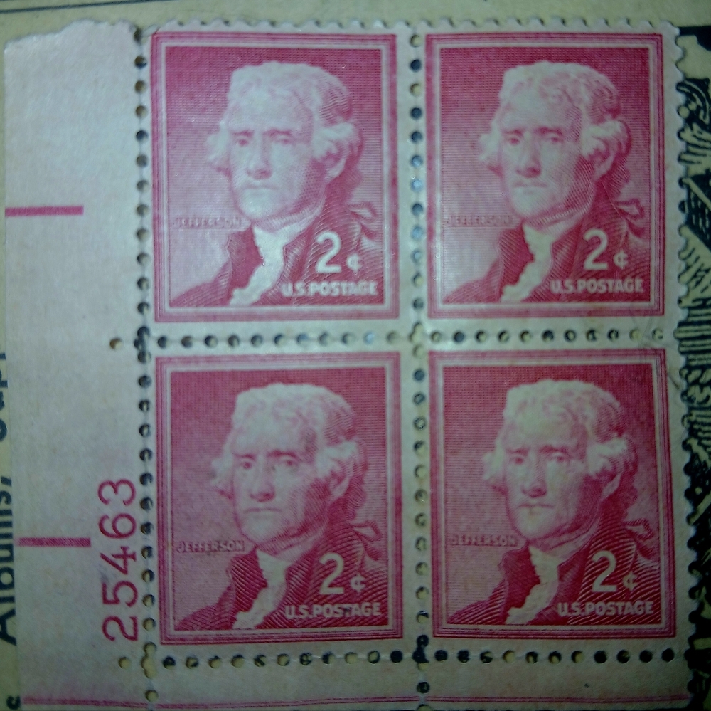 Vintage 1954 Thomas Jefferson red 2 cent stamp